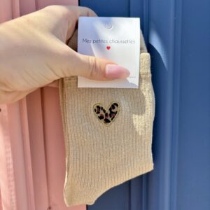 Chaussettes COEUR LEO beige